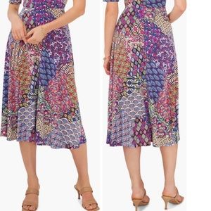 CHAUS FLORAL MIDI DRESS MIX PRINT FIT & FLARE CASUAL 3/4 SLEEVES TIED SIZE SMALL